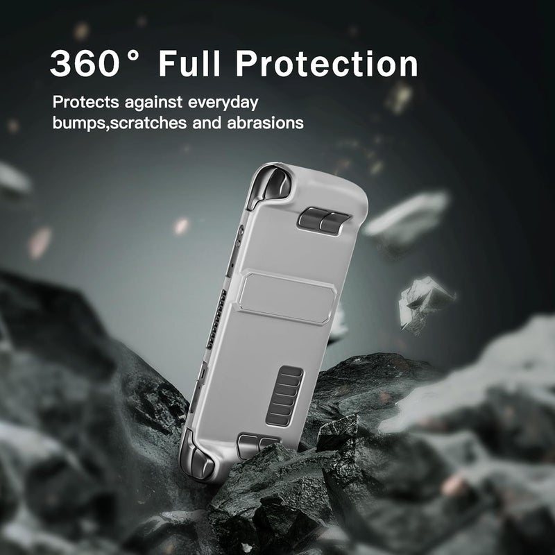 bibuks ﻿Steam Deck Case,Steam Deck OLED Protective Case,Non-Slip Skin Protective Shell Accessories,Steam Deck Case with Kickstand ,2 Screen Protector, 4 Thumb Grip (White) - Image 2